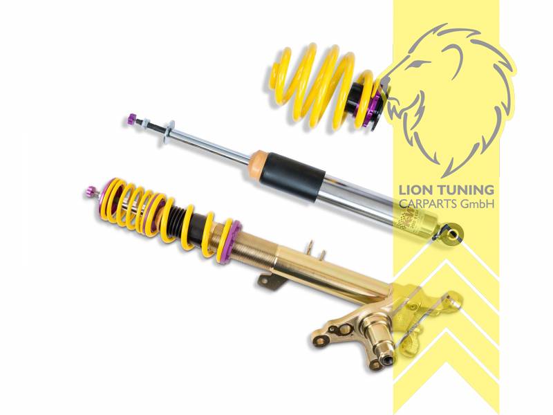 V3, gelb, Bei Einbau mit serienmäßigen Rad-/Reifenkombinationen sind evtl. Spurverbreiterungen erforderlich., VA-Gewindefederbeine inklusive Achsschenkel aus verzinktem Stahl, Edelstahl, Eintragungspflichtig / Teilegutachten liegt bei