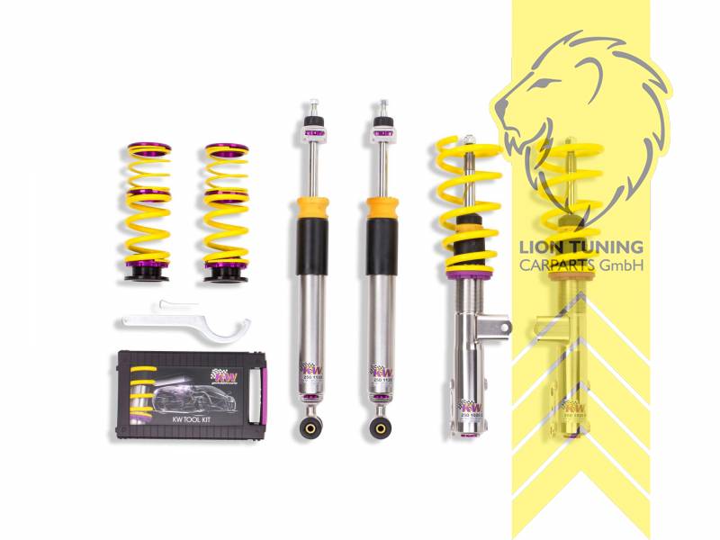 V3, gelb, Bei Fahrzeugen mit elektronischer Dämpferregelung muss diese stillgelegt werden. Fahrzeugspezifische KW Stilllegungssätze finden Sie in der Zubehörtabelle., Edelstahl, Eintragungspflichtig / Teilegutachten liegt bei