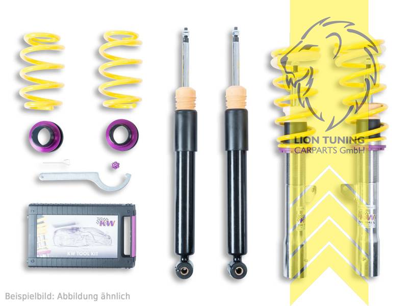 V1, gelb, Bei Fahrzeugen mit elektronischer Dämpferregelung muss diese stillgelegt werden. Fahrzeugspezifische KW Stilllegungssätze finden Sie in der Zubehörtabelle., Edelstahl, Eintragungspflichtig / Teilegutachten liegt bei