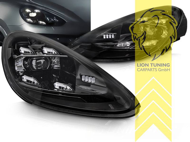 LED, schwarz, für Fahrzeuge mit Kurvenlicht, nur passend für Fahrzeuge mit original XENON Scheinwerfern, LED Abblendlicht / LED Fernlicht, elektrisch verstellbar - Stellmotor wird vom Original übernommen, Eintragungsfrei / mit E-Prüfzeichen, Eintragungsfrei / mit R87 Zulassung als Tagfahrlicht