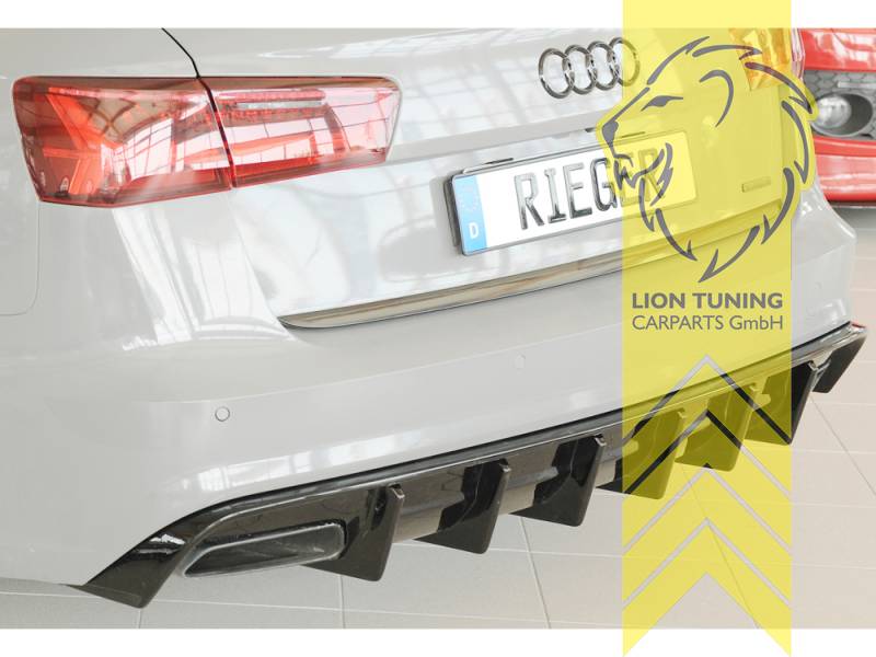 links und rechts für Trapez Endrohr, schwarz glänzend, nur passend für Modelle mit S-Line, auch für Fahrzeuge mit Anhängerkupplung, nicht passend für Allroad, nicht passend für S6 / RS6, nicht passend für S6 / RS6, ABS Kunststoff, Eintragungsfrei / mit ABE