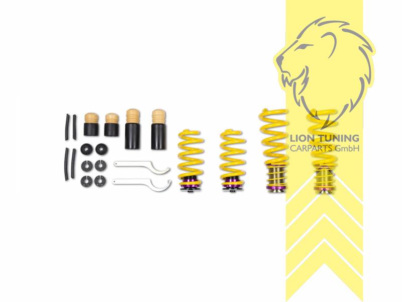 gelb, VA   HA höhenverstellbar (Federnsatz bestehend aus VA HA Federn mit Höhenverstellung, kann ausschließlich mit Seriendämpfern verwendet werden), Chrom-Silizium-Stahl, Eintragungspflichtig / Teilegutachten liegt bei