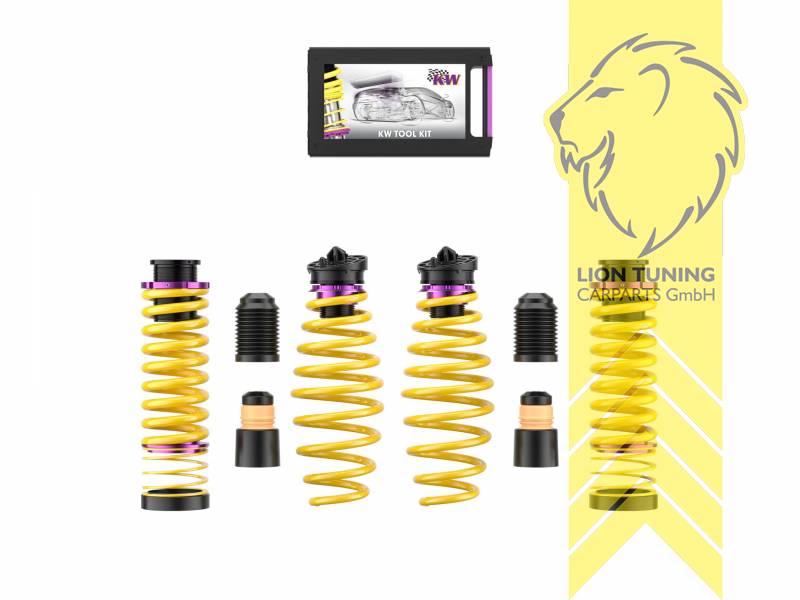 Nur für Fahrzeuge mit elektronischer Dämpferregelung, gelb, VA   HA höhenverstellbar (Federnsatz bestehend aus VA HA Federn mit Höhenverstellung, kann ausschließlich mit Seriendämpfern verwendet werden), Chrom-Silizium-Stahl, Eintragungspflichtig / Teilegutachten liegt bei