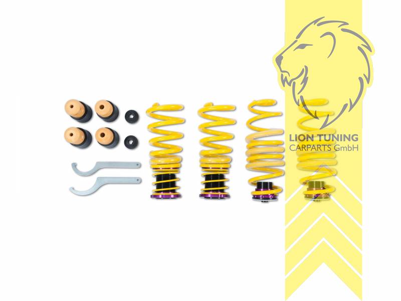 Nicht für Fahrzeuge mit Niveauregulierung / Luftfederung, gelb, Nicht für Fahrzeuge mit elektronischer Dämpferregelung, VA   HA höhenverstellbar (Federnsatz bestehend aus VA HA Federn mit Höhenverstellung, kann ausschließlich mit Seriendämpfern verwendet werden), Chrom-Silizium-Stahl, Eintragungspflichtig / Teilegutachten liegt bei