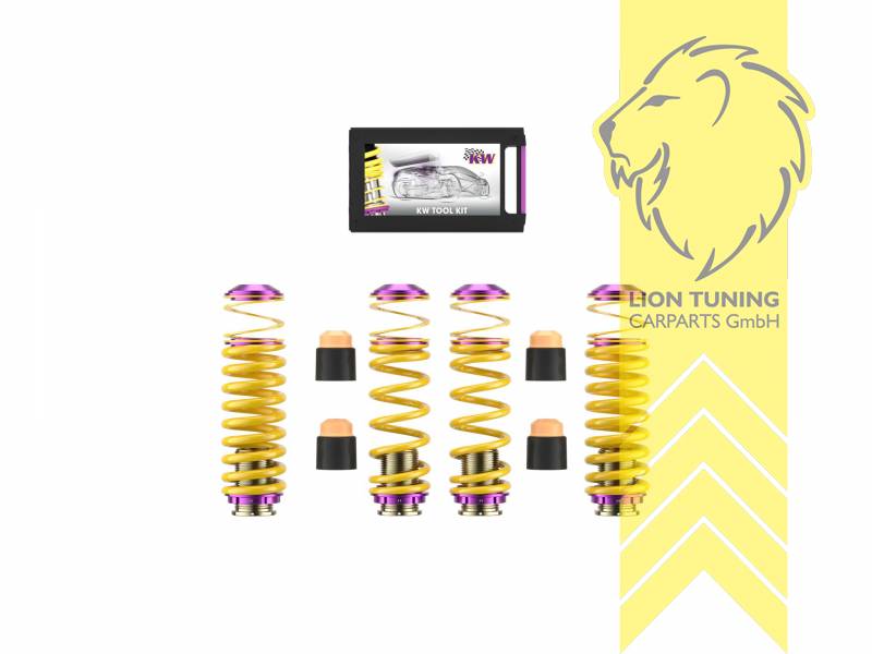 Nur für Fahrzeuge mit elektronischer Dämpferregelung, gelb, VA   HA höhenverstellbar (Federnsatz bestehend aus VA HA Federn mit Höhenverstellung, kann ausschließlich mit Seriendämpfern verwendet werden), Chrom-Silizium-Stahl, Eintragungspflichtig / Teilegutachten liegt bei