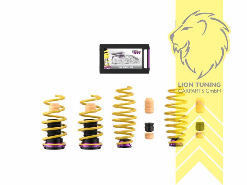 Angaben für Tieferlegung und Achslasten abhängig von Fahrzeug/Motor-Kombination. Bitte Teilegutachten beachten., gelb, VA   HA höhenverstellbar (Federnsatz bestehend aus VA HA Federn mit Höhenverstellung, kann ausschließlich mit Seriendämpfern verwendet werden), Bei Fahrzeugen mit werksseitiger Tieferlegung reduziert sich die angegebene Tieferlegung um die der werksseitigen Tieferlegung., Chrom-Silizium-Stahl, Eintragungspflichtig / Teilegutachten liegt bei