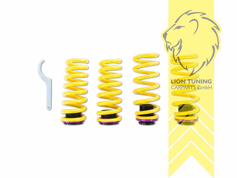 Nur für Fahrzeuge mit elektronischer Dämpferregelung, gelb, VA   HA höhenverstellbar (Federnsatz bestehend aus VA HA Federn mit Höhenverstellung, kann ausschließlich mit Seriendämpfern verwendet werden), Chrom-Silizium-Stahl, Eintragungspflichtig / Teilegutachten liegt bei