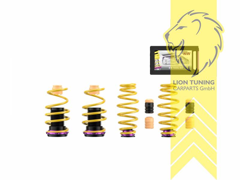 gelb, VA   HA höhenverstellbar (Federnsatz bestehend aus VA HA Federn mit Höhenverstellung, kann ausschließlich mit Seriendämpfern verwendet werden), Chrom-Silizium-Stahl, Eintragungspflichtig / Teilegutachten liegt bei