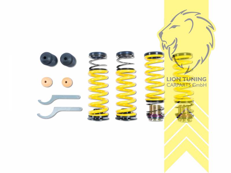 gelb, Bei erhöhten Rad-Sturz Werten an der Vorderachse empfehlen wir bei den ausgewiesenen Fahrzeugen ( - siehe KW Zubehör - ) die stufenlos einstellbare Sturzkorrektur, VA   HA höhenverstellbar (Federnsatz bestehend aus VA HA Federn mit Höhenverstellung, kann ausschließlich mit Seriendämpfern verwendet werden), Chrom-Silizium-Stahl, Eintragungspflichtig / Teilegutachten liegt bei