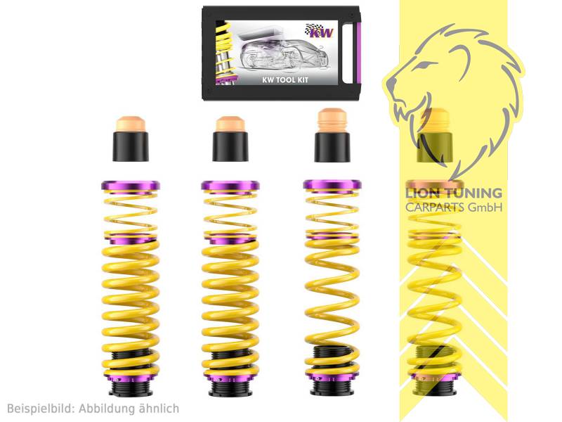Nur für Fahrzeuge mit VA-Stoßdämpferdurchmesser 48,5mm (nicht 50mm), gelb, Nicht für Fahrzeuge mit elektronischer Dämpferregelung, VA   HA höhenverstellbar (Federnsatz bestehend aus VA HA Federn mit Höhenverstellung, kann ausschließlich mit Seriendämpfern verwendet werden), Chrom-Silizium-Stahl, Eintragungspflichtig / Teilegutachten liegt bei