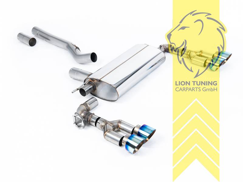 nur für X Drive Allrad, nur für 4 Rohr Diffusor passend, 76 mm (3 Zoll), 2 x 100 mm, Endrohr duplex, 100 mm, Titan geflämmt, nur passend für Fahrzeuge mit OPF, Edelstahl, Eintragungsfrei / mit ABE