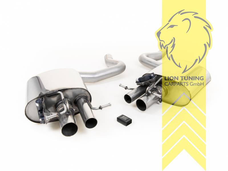 70 mm (2,75 Zoll), original Endrohr Blende wird übernommen, inklusive Klappensteuerung, nur passend für Fahrzeuge mit werksseitiger Sportanlage ohne Klappensteuerung, Edelstahl, Eintragungsfrei / mit ABE