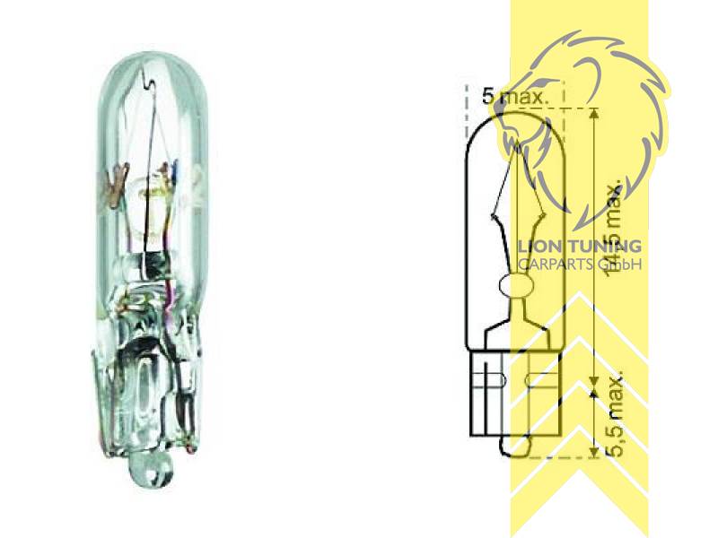 Halogen, gelb, W2,3W,T5, 2,3W, Standlicht, 12 V, Eintragungsfrei / mit E-Prüfzeichen