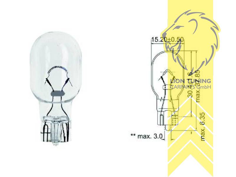Halogen, gelb, W16W,T16, 16W, Blinker, 12 V, Eintragungsfrei / mit E-Prüfzeichen