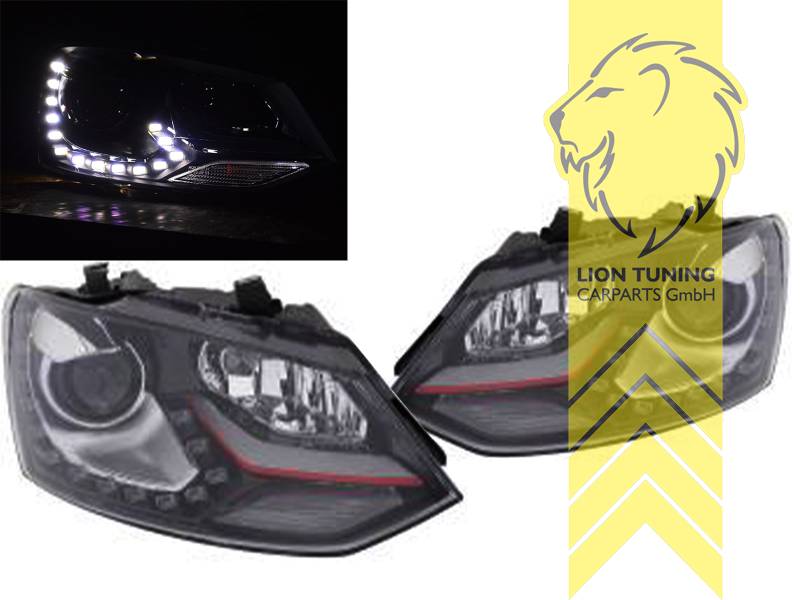 Xenon, HID, rot, schwarz, für Fahrzeuge mit Original H7 Scheinwerfern, Abblendlicht D3S / Fernlicht H7 / Tagfahrlicht LED, elektrisch verstellbar - Stellmotor wird vom Original übernommen, Eintragungsfrei / mit E-Prüfzeichen