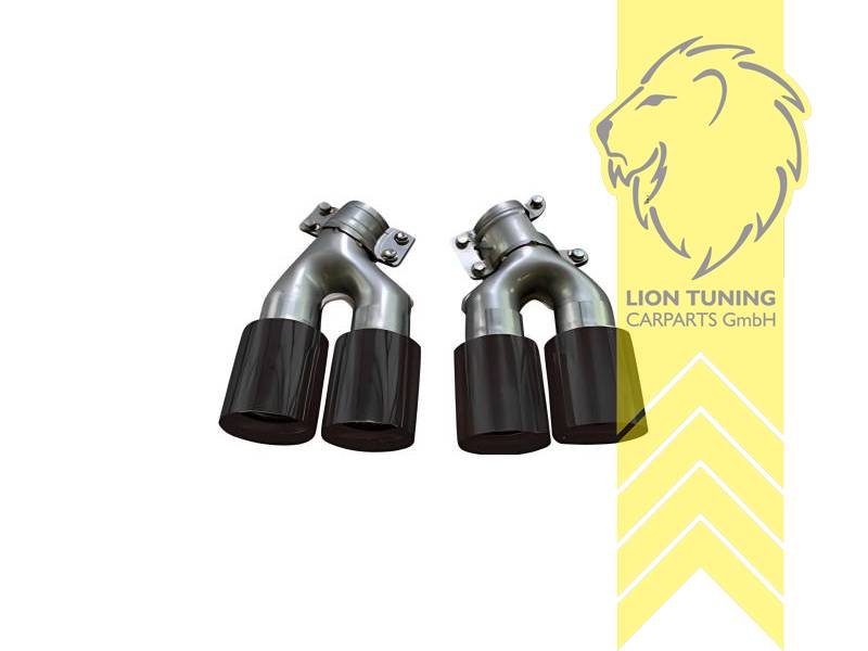 106,5cm, nur für 4 Rohr Diffusor passend, Endrohr duplex, 90mm, schwarz, Oval, Rund, Eingangsdurchmesser 60mm, Edelstahl