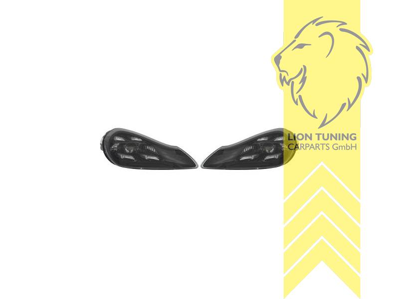 LED, dynamischer LED Blinker, schwarz, nur passend für Fahrzeuge mit original Halogen Scheinwerfern, LED Abblendlicht / LED Fernlicht, elektrisch verstellbar - Stellmotor integriert, Eintragungsfrei / mit E-Prüfzeichen, Eintragungsfrei / mit R87 Zulassung als Tagfahrlicht