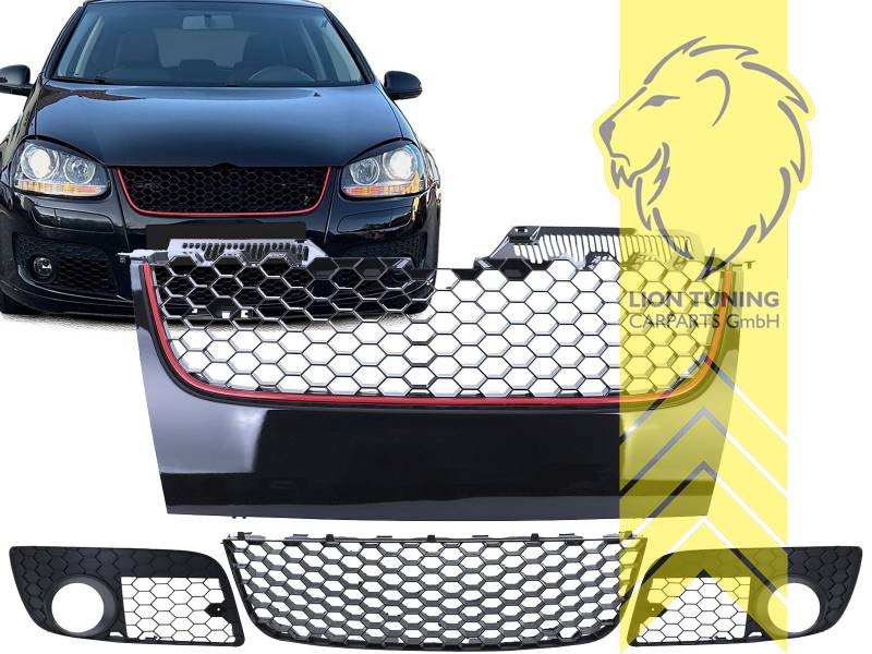 mit Emblemaufnahme, schwarz, rot, passend für alle Original und Zubehör GTi Stoßstangen, nur passend für GT / GTi / GTD, ABS Kunststoff, Eintragungsfrei / als Ersatzteil verwendbar, Eintragungsfrei / keine Eintragung nötig