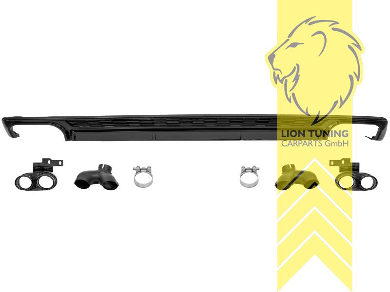 links und rechts in 4-Rohr Optik, schwarz glänzend, schwarz, nicht passend für S-Line, Nur passend für Modelle ohne Ad-Blue Tank, Edelstahl Pulverbeschichtet, Eintragungsfrei / als Ersatzteil verwendbar