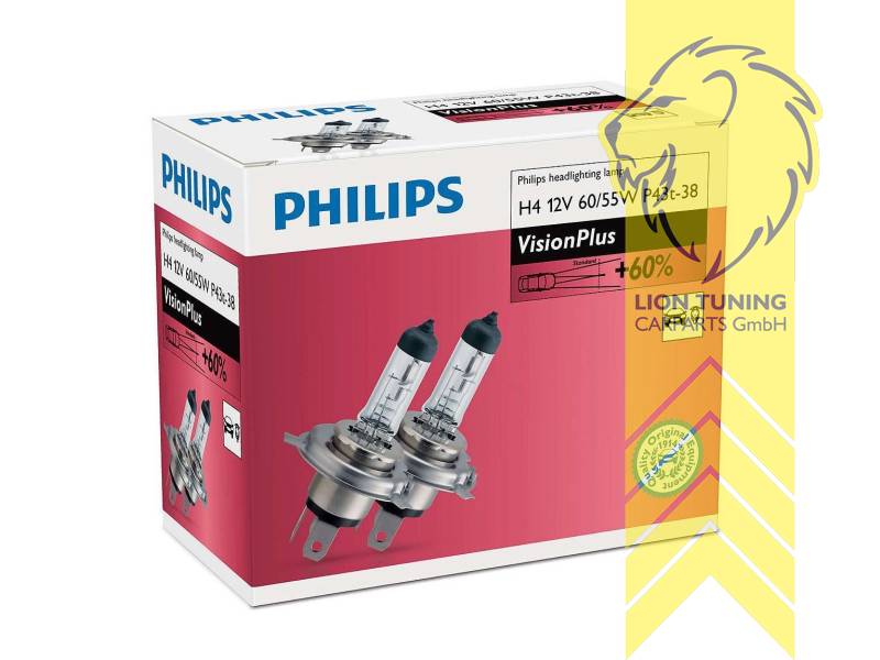 Halogen, H4, 55W, 60W, 12 V, Eintragungsfrei / mit E-Prüfzeichen