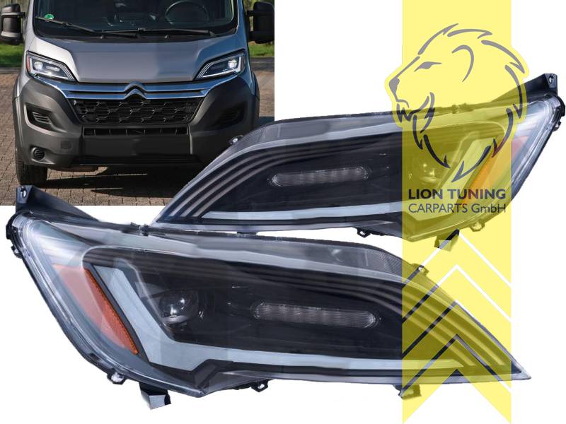 LED, mit LED Blinker, dynamischer LED Blinker, schwarz, mit Startanimation, LED Abblendlicht / LED Fernlicht, elektrisch verstellbar - Stellmotor integriert, Eintragungsfrei / mit E-Prüfzeichen, Eintragungsfrei / mit R87 Zulassung als Tagfahrlicht