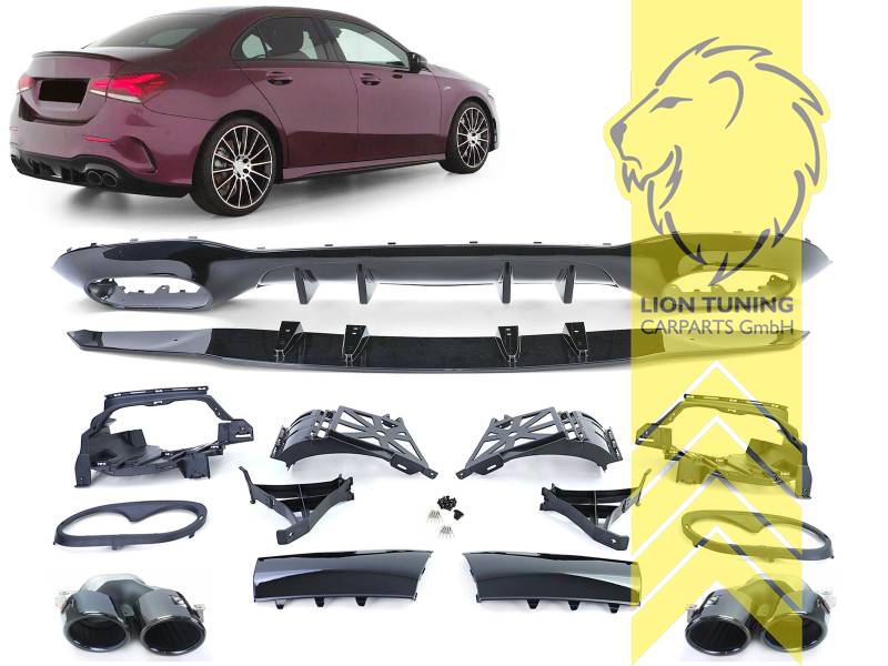 links und rechts in 4-Rohr Optik, schwarz glänzend, schwarz glänzend, nur passend für AMG LINE!, PP Kunststoff, Eintragungsfrei / als Ersatzteil verwendbar