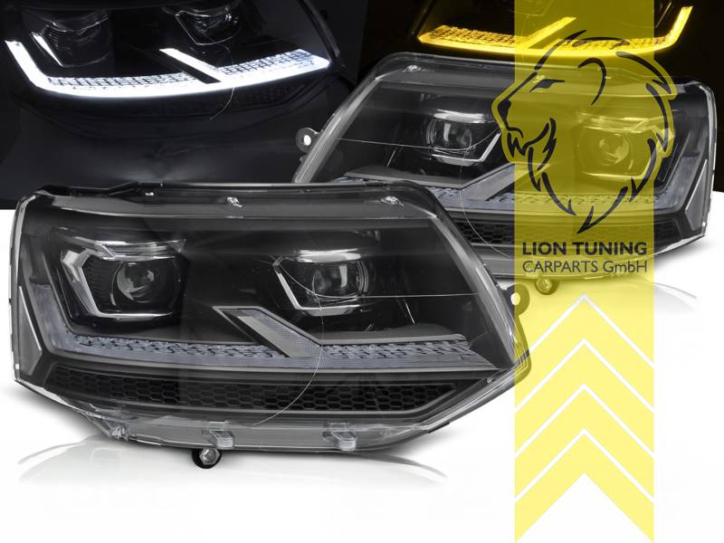 statischer LED Blinker, LED, schwarz, nur passend für Fahrzeuge mit original Halogen Scheinwerfern, ohne Welcome Funktion, LED Abblendlicht / LED Fernlicht, elektrisch verstellbar - Stellmotor integriert, Eintragungsfrei / mit E-Prüfzeichen, Eintragungsfrei / mit R87 Zulassung als Tagfahrlicht