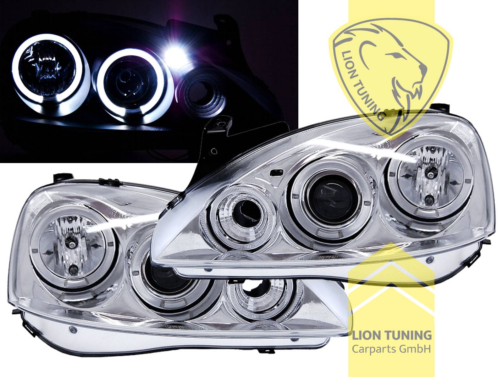 Halogen, chrom, weiß LED, Abblendlicht H1 / Fernlicht H1, Blinkerbirnen BAU15S, elekt verstellbar - Motor wird vom Original übern - nur für Valeo, Eintragungsfrei / mit E-Prüfzeichen