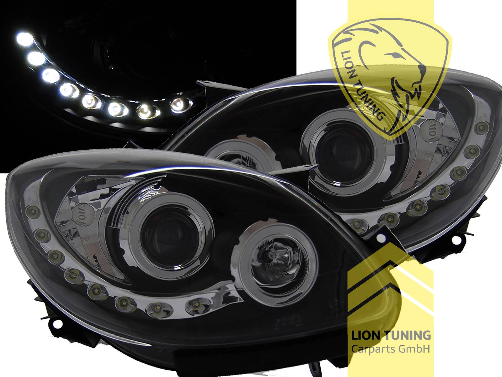 Halogen, schwarz, Abblendlicht H1 / Fernlicht H1, Blinkerbirnen BAU15S, elektrisch verstellbar - Stellmotor wird vom Original übernommen, Eintragungsfrei / mit E-Prüfzeichen