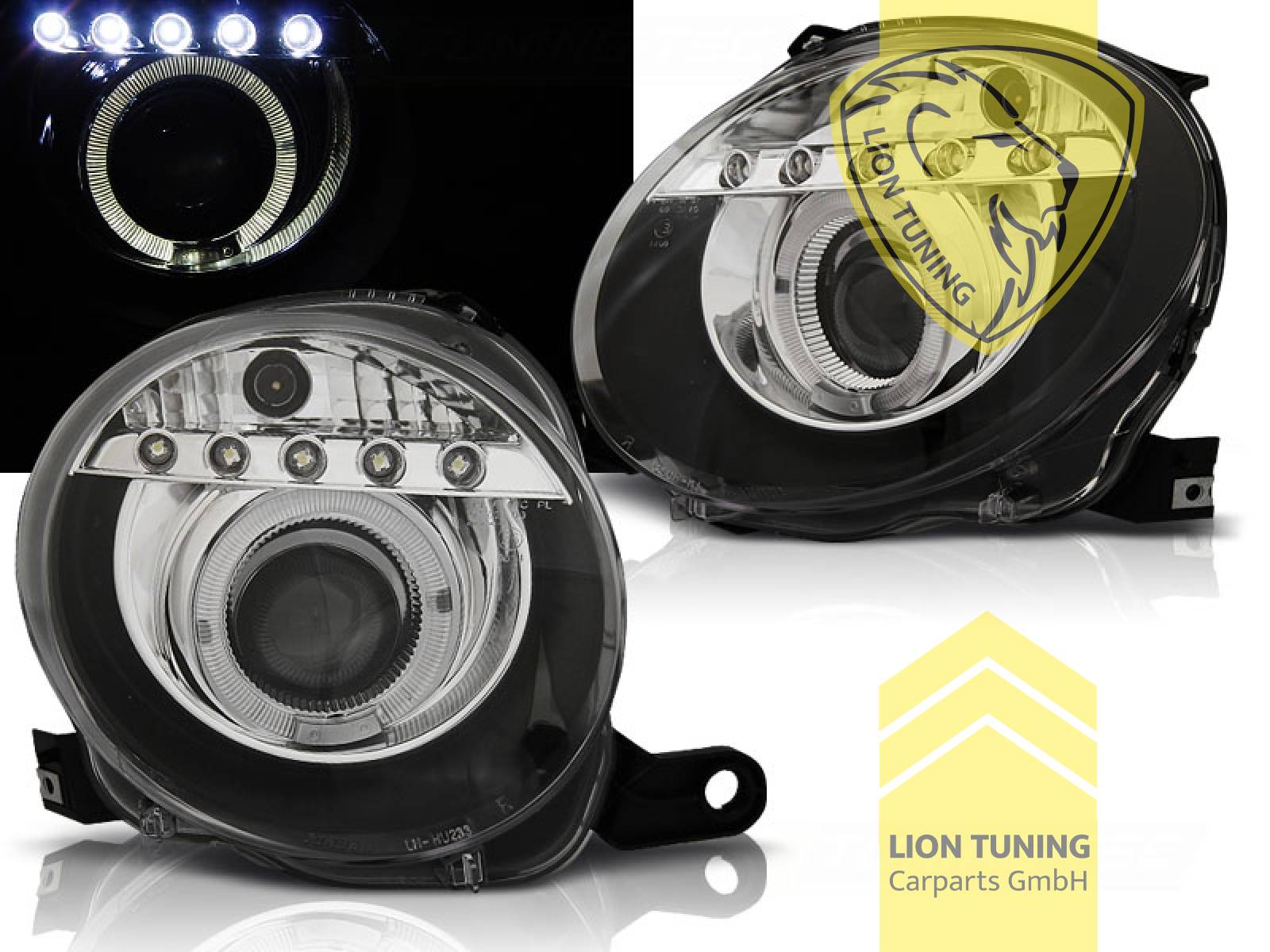 Halogen, schwarz, weiß LED, Abblendlicht H1 / Fernlicht H1, Blinkerbirnen BAU15S, elektrisch verstellbar - Stellmotor integriert, Eintragungsfrei / mit E-Prüfzeichen