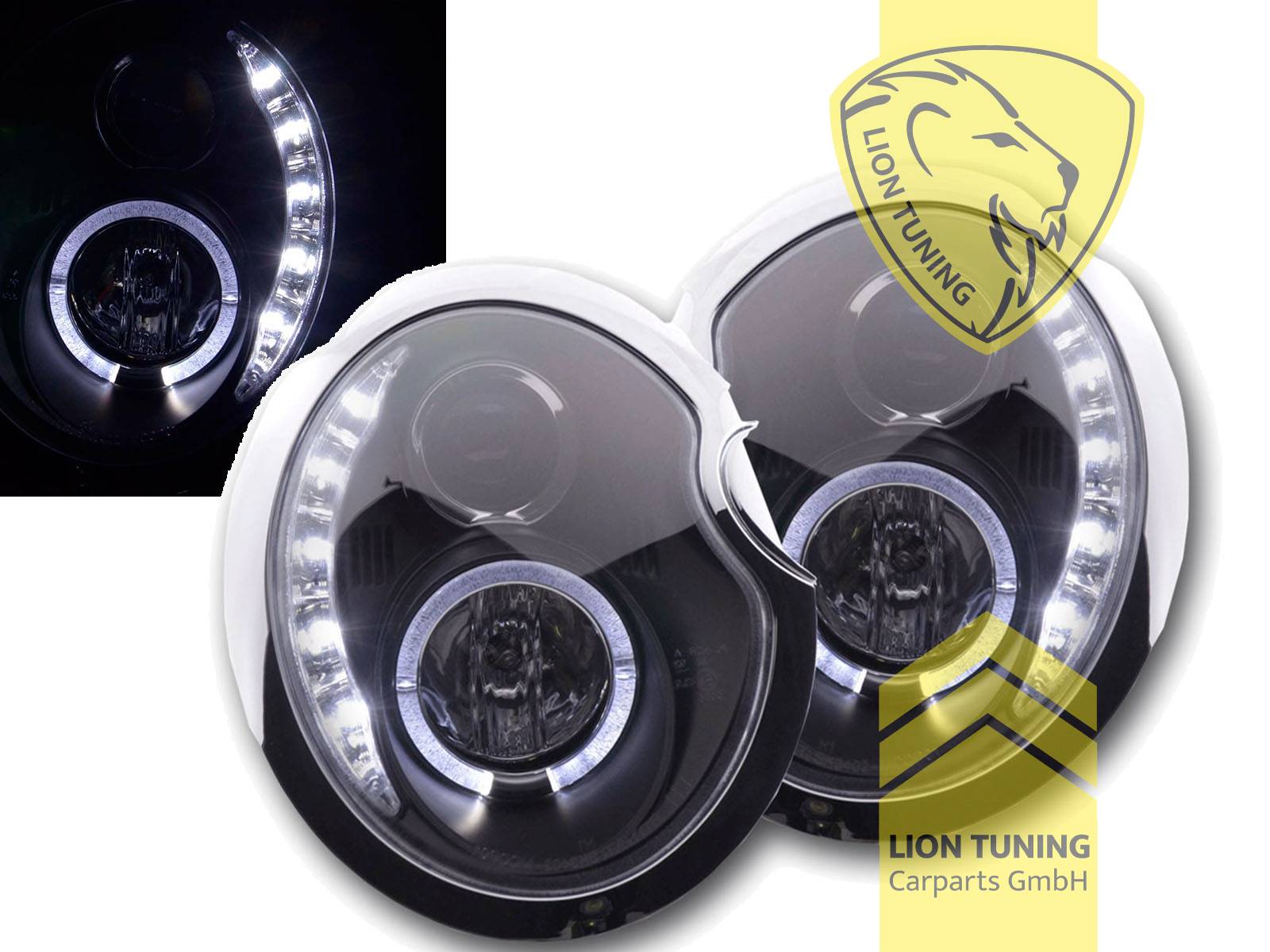 Halogen, schwarz, Abblendlicht H1 / Fernlicht H1, Blinkerbirnen BAU15S, elektrisch verstellbar - Stellmotor integriert, Eintragungsfrei / mit E-Prüfzeichen