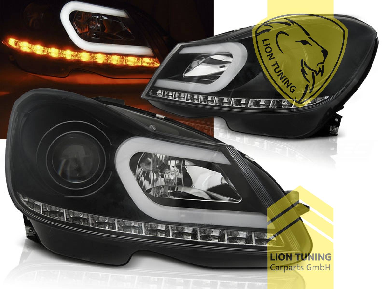 mit LED Blinker, Halogen, schwarz, Abblendlicht H7 / Fernlicht H1, Blinkerbirnen BAU15S, elektrisch verstellbar - Stellmotor integriert, Eintragungsfrei / mit E-Prüfzeichen