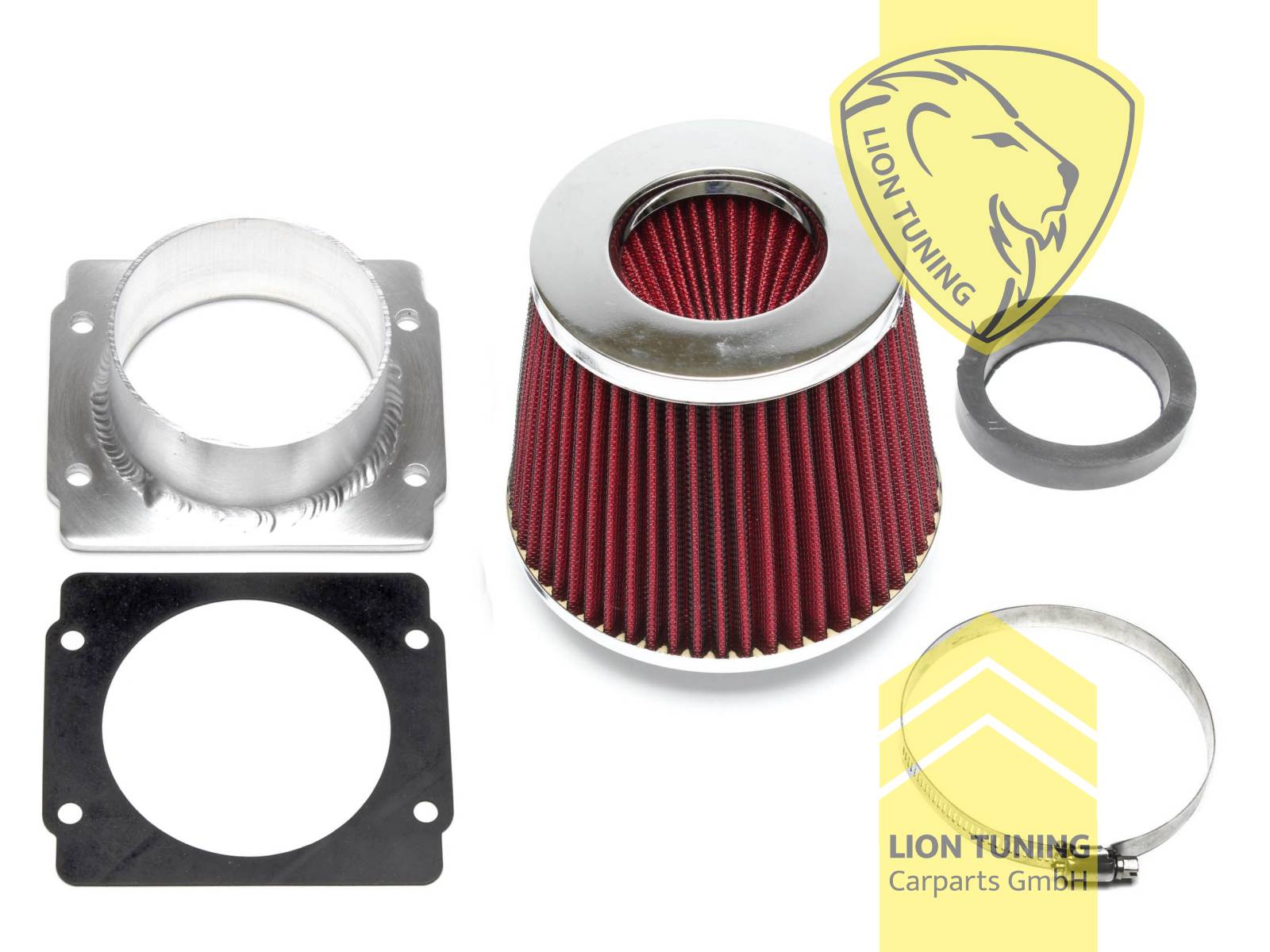 Bohrbild der Verschraubungspunkte: 93mm x 53mm, Rund, Adapterplatte, Sportluftfilter Ø90mm, Adapterring auf Ø76mm, 316i / 318i