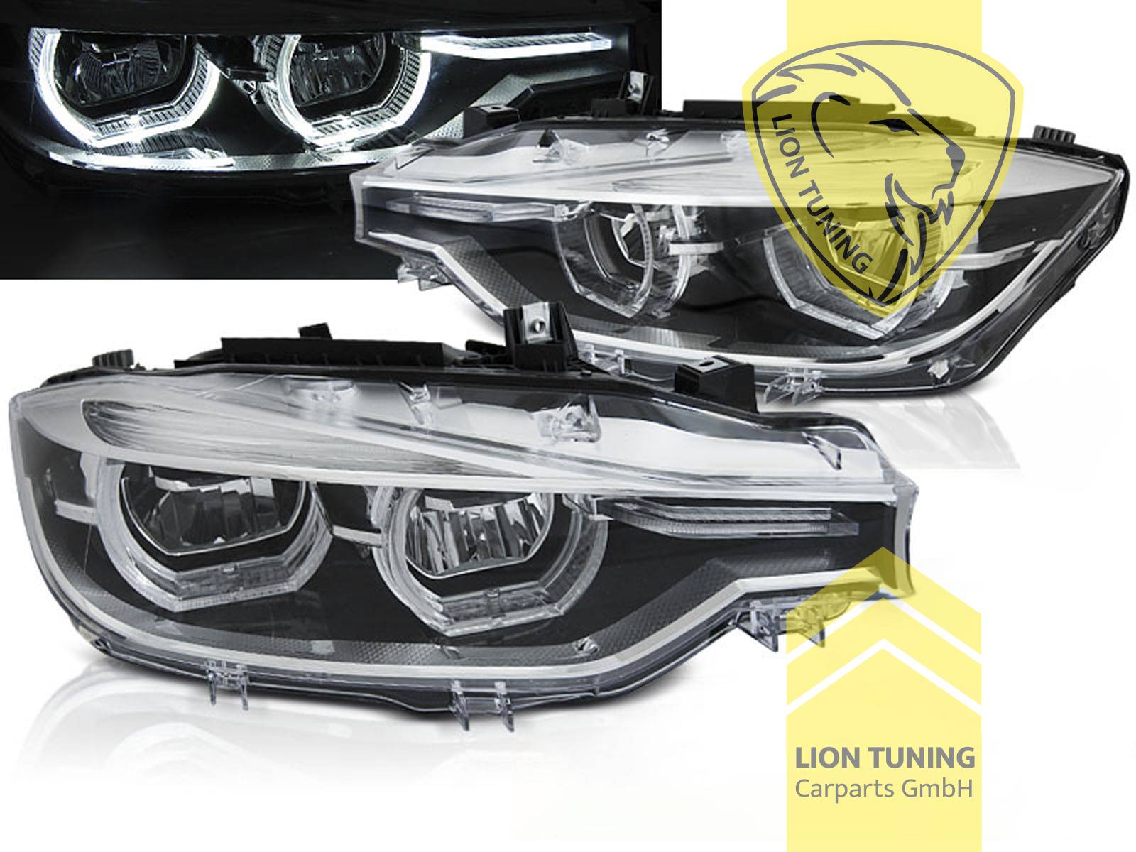 LED, mit LED Blinker, schwarz, nur passend für Fahrzeuge mit original Halogen Scheinwerfern, LED Abblendlicht / LED Fernlicht, elektrisch verstellbar - Stellmotor integriert, Eintragungsfrei / mit E-Prüfzeichen, Eintragungsfrei / mit R87 Zulassung als Tagfahrlicht