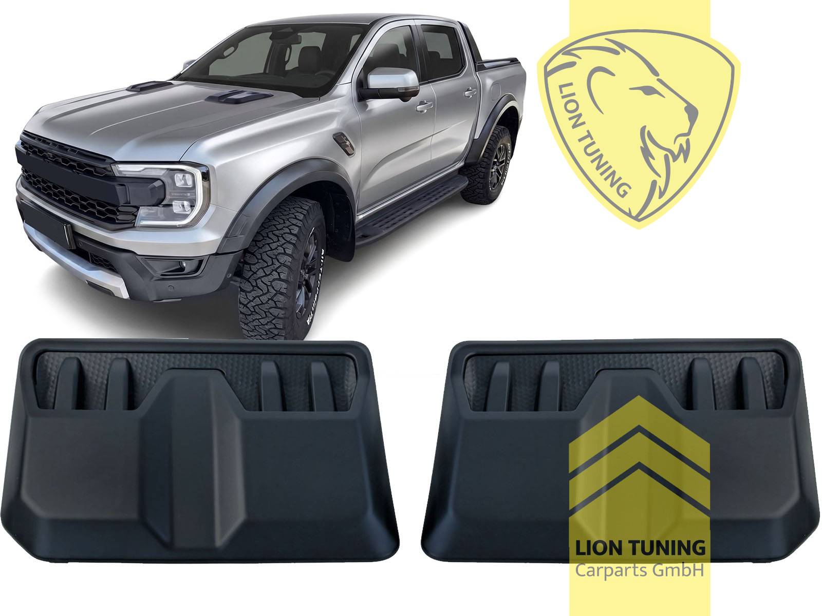 Nur passend für Ford Ranger Raptor T9 mit breiten Kotflügeln, N1WZ-16C630-AF, N1WZ-16C630-AE, schwarz glänzend, ABS Kunststoff, Eintragungsfrei / als Ersatzteil verwendbar