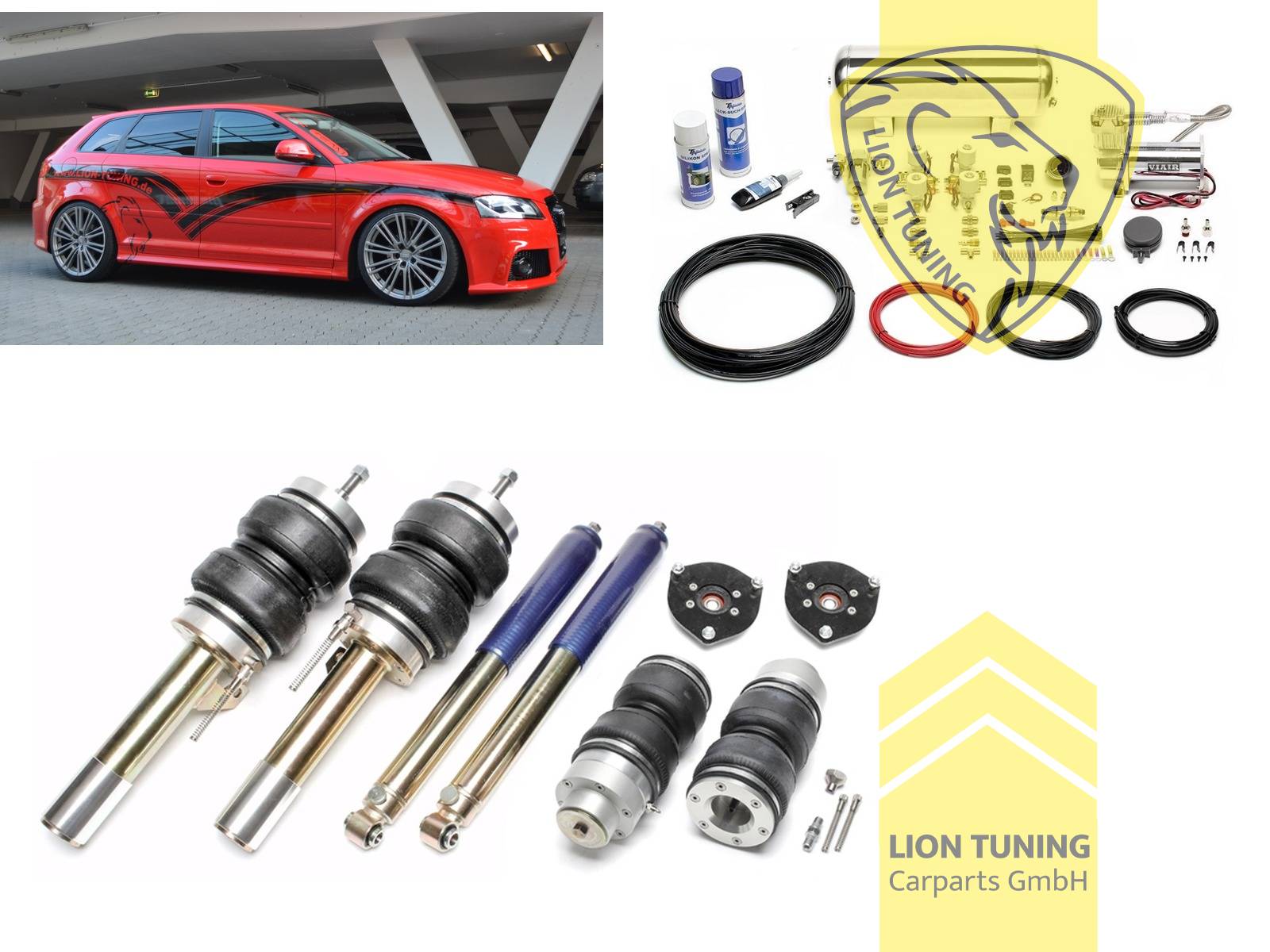 nur für Fahrzeuge mit Allrad, 11,5L Tank chrom / ViAir Kompressor chrom, Zug- und Druckstufe gleichzeitig einstellbar, weiss, Wir empfehlen die Verwendung kürzerer Koppelstangen, Für Fahrzeuge mit einem Federbeinklemmdurchmesser an der Vorderachse von 50mm oder 55mm ( Adapterhülse liegt bei ), Stahl verzinkt, Eintragungspflichtig / Teilegutachten wird nach Kauf spezifisch ausgestellt