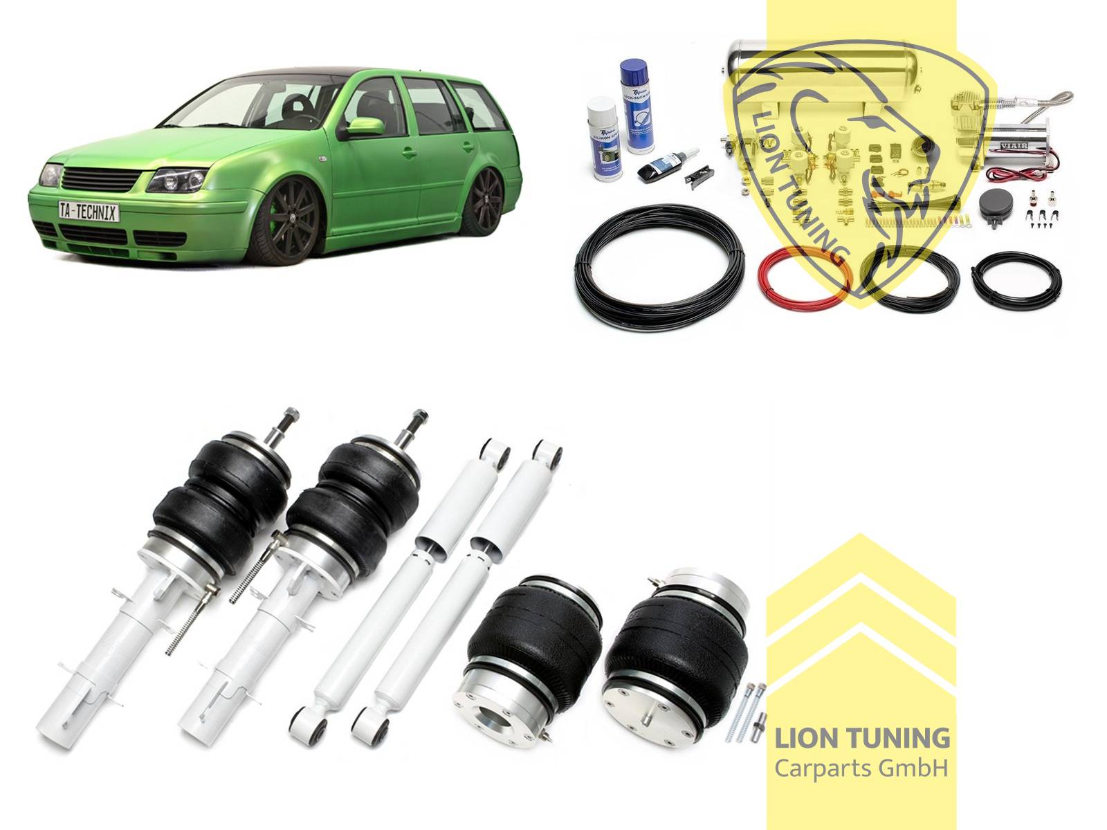 nur für Fahrzeuge mit Allrad, 11,5L Tank chrom / ViAir Kompressor chrom, fest, weiss, Wir empfehlen die Verwendung kürzerer Koppelstangen, Stahl verzinkt, Eintragungspflichtig / Teilegutachten wird nach Kauf spezifisch ausgestellt