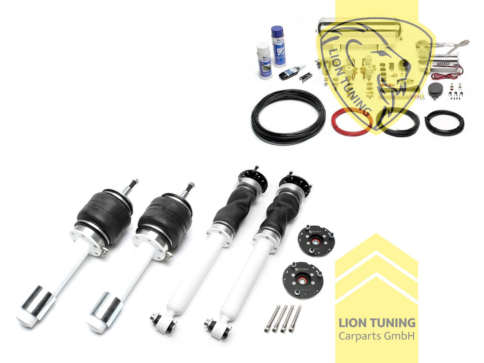 11,5L Tank chrom / ViAir Kompressor chrom, fest, weiss, nicht für Touring, Allrad, M5, Alpina und Niveauregulierung, Stahl verzinkt, Eintragungspflichtig / Teilegutachten wird nach Kauf spezifisch ausgestellt