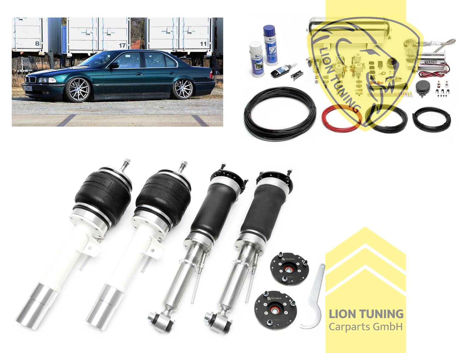 für Fahrzeuge ohne EDC Fahrzeuge mit Niveauregulierung sollten zusätzlich die Servopumpe auf Modelle ohne Niveauausgleich tauschen, 11,5L Tank chrom / ViAir Kompressor chrom, fest, weiss, Stahl verzinkt, Eintragungspflichtig / Teilegutachten wird nach Kauf spezifisch ausgestellt