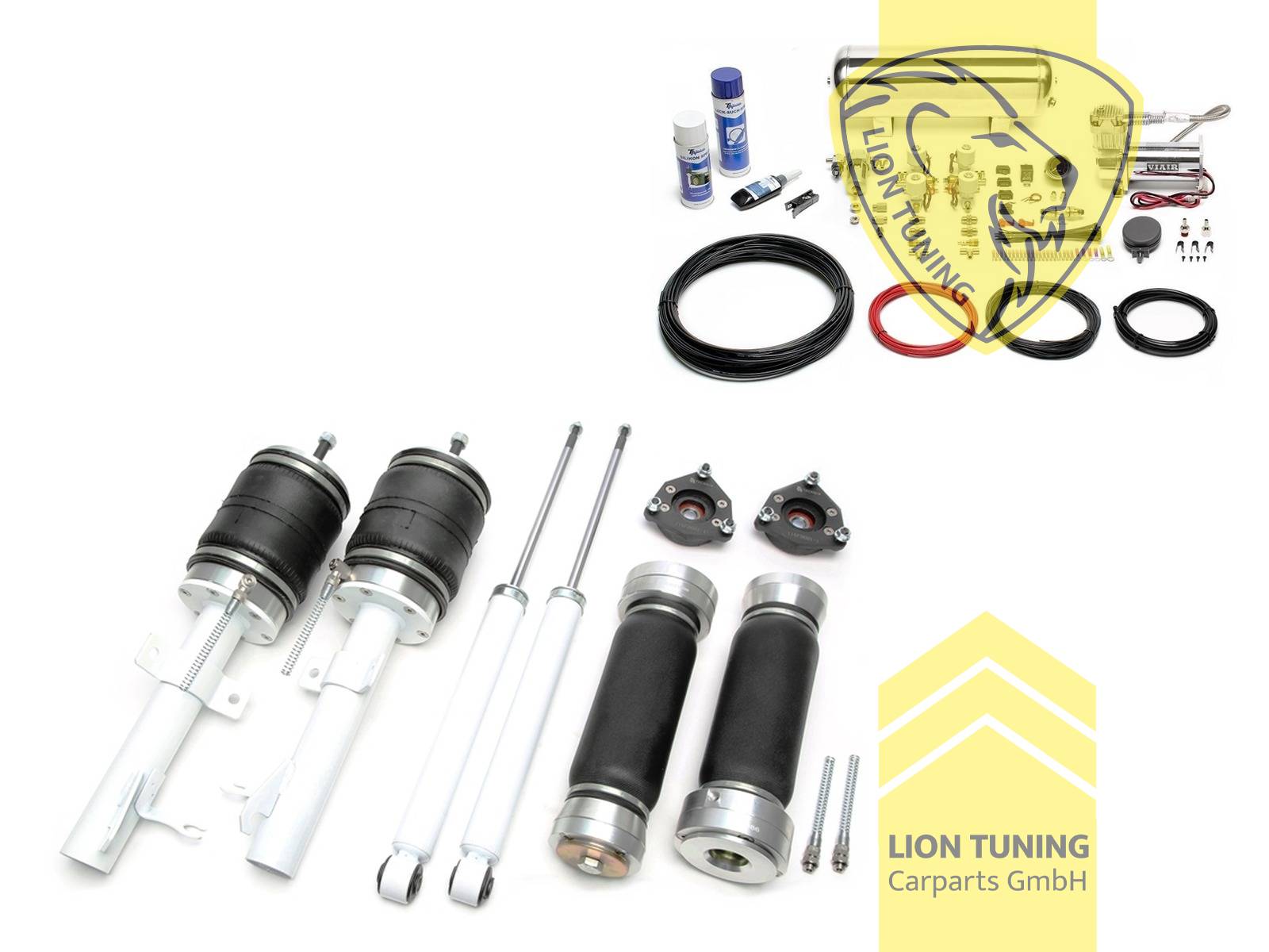 11,5L Tank chrom / ViAir Kompressor chrom, fest, weiss, nicht passend für Kombi, Stahl verzinkt, Eintragungspflichtig / Teilegutachten wird nach Kauf spezifisch ausgestellt