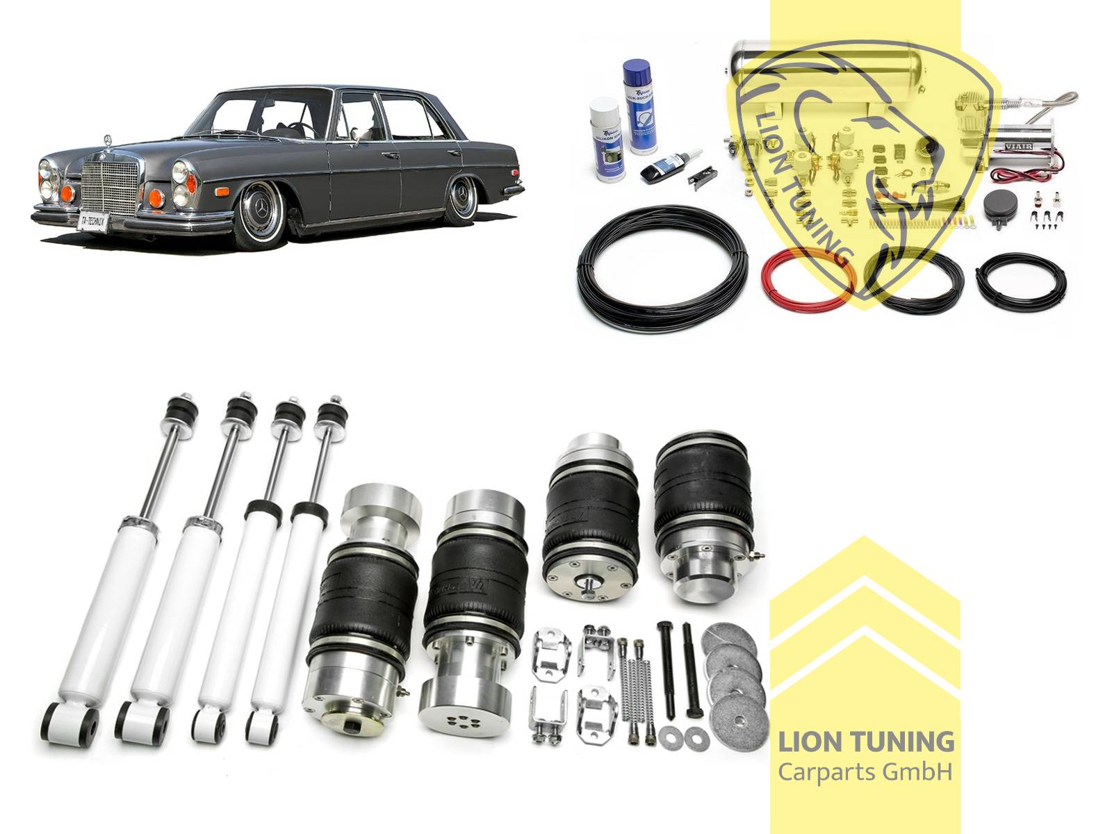 Nicht für Fahrzeuge mit Niveauregulierung / Luftfederung, 11,5L Tank chrom / ViAir Kompressor chrom, fest, weiss, Stahl verzinkt, Eintragungspflichtig / Teilegutachten wird nach Kauf spezifisch ausgestellt