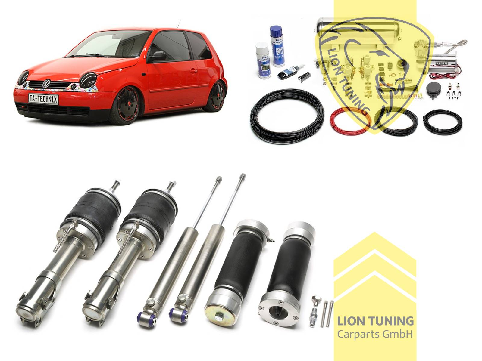 11,5L Tank chrom / ViAir Kompressor chrom, Zug- und Druckstufe gleichzeitig einstellbar, weiss, nicht passend für 1.2TDi 3L, Stahl verzinkt, Eintragungspflichtig / Teilegutachten wird nach Kauf spezifisch ausgestellt