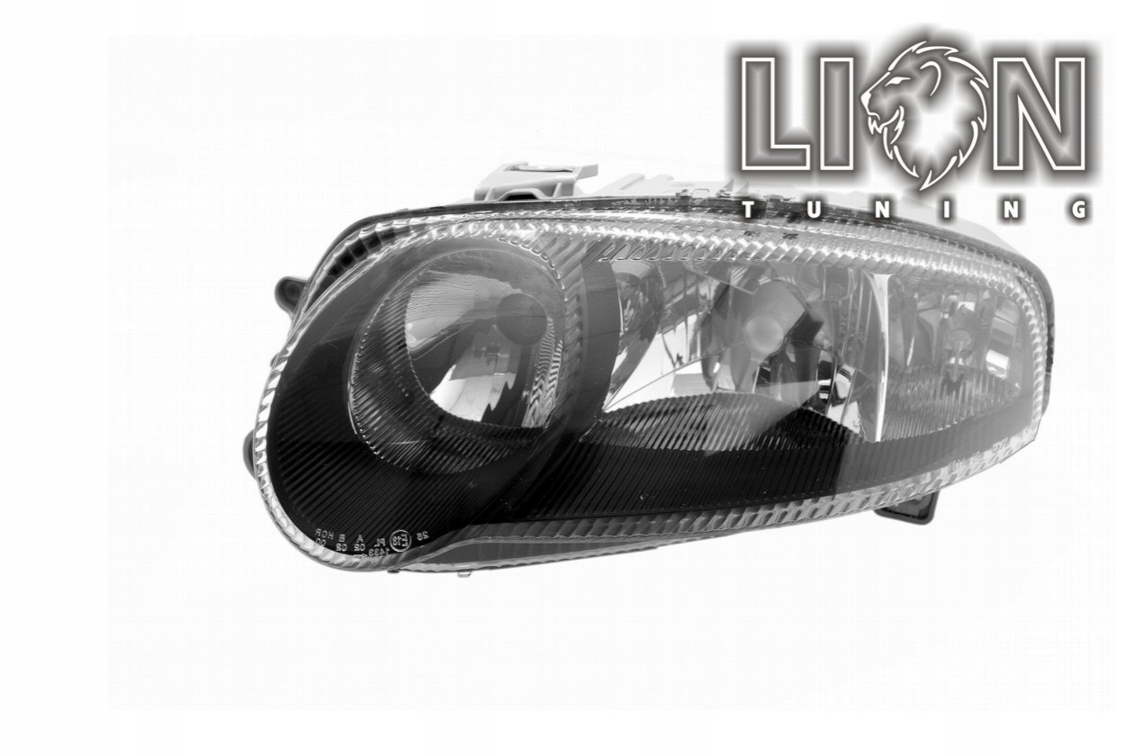 Halogen, mit Nebelscheinwerfer, GTA Look, Abblendlicht H7 / Fernlicht H7 / Nebelscheinwerfer H1, elektrisch verstellbar - Stellmotor integriert, inkl. Verschlusskappe und Lampenträger, ohne Leuchtmittel, Eintragungsfrei / mit E-Prüfzeichen