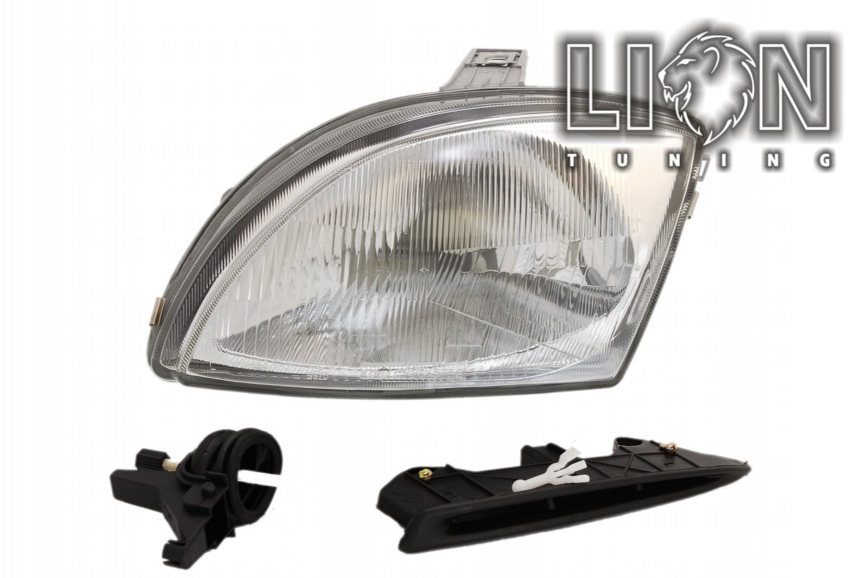 Halogen, Abblendlicht und Fernlicht H4, Hydraulisch / Elektrisch, inkl. Befestigung an der Stoßstange + Stellmotoradapter, inkl. Verschlusskappe und Lampenträger (PL), ohne Leuchtmittel, Standard Ausführung, Eintragungsfrei / mit E-Prüfzeichen