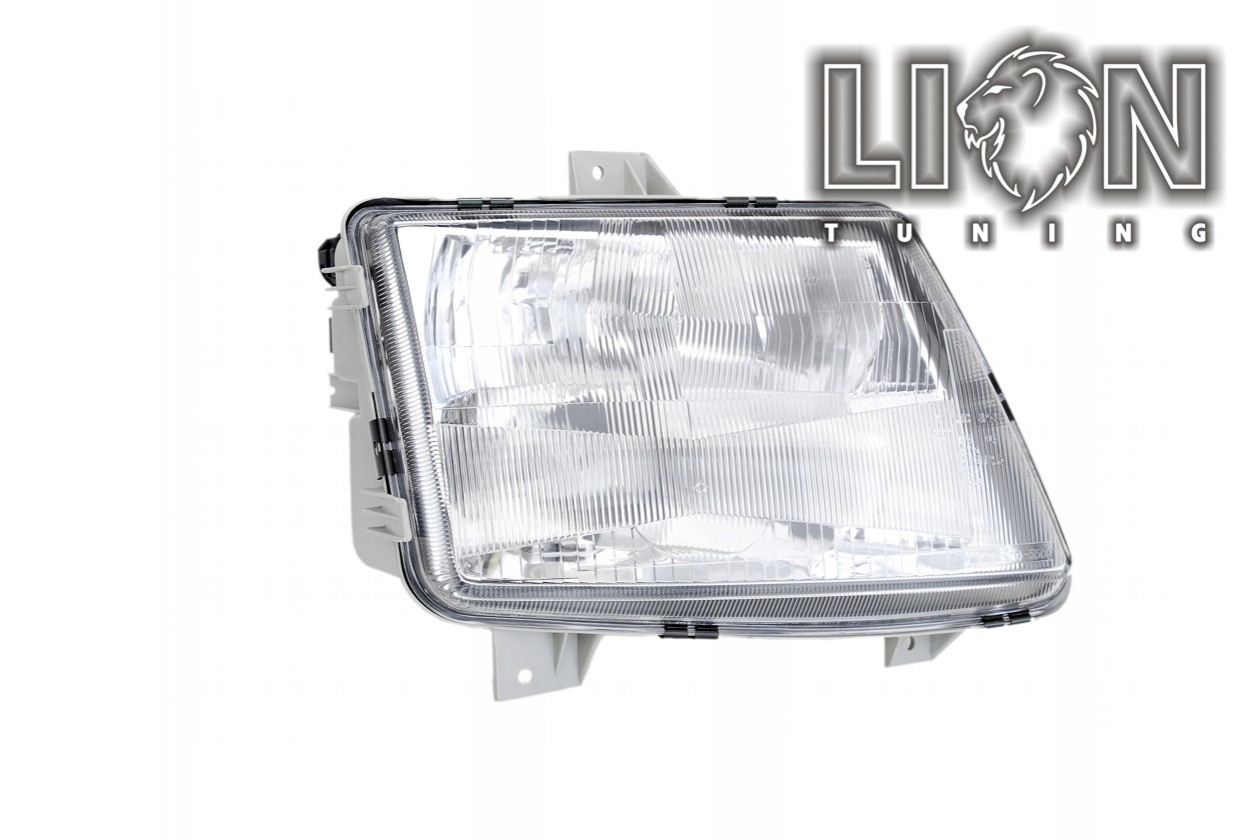 Halogen, mit Nebelscheinwerfer, Abblendlicht und Fernlicht H4 / Nebelscheinwerfer H1, pneumatische Verstellung - wie Original, inkl. Verschlusskappe und Lampenträger, ohne Leuchtmittel, Standard Ausführung, Eintragungsfrei / mit E-Prüfzeichen