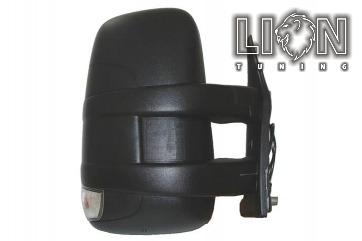 Beheizbar, mit Blinkleuchte, Elektrisch, schwarz, kurzer Spiegelarm mit Radio Antenne, convex, Eintragungsfrei / keine Eintragung nötig