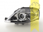 Halogen, chrom, weiß LED, Abblendlicht H1 / Fernlicht H1, Blinkerbirnen BAU15S, manuell verstellbar, Eintragungsfrei / mit E-Prüfzeichen