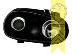 Halogen, schwarz, Abblendlicht H7 / Fernlicht H7 / Nebelscheinwerfer H3, Blinkerbirnen BAU15S, elektrisch verstellbar - Stellmotor wird vom Original übernommen, Eintragungsfrei / mit E-Prüfzeichen