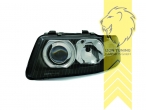 Halogen, schwarz, Abblendlicht H7 / Fernlicht H1, Blinkerbirnen BAU15S, elektrisch verstellbar - Stellmotor wird vom Original übernommen, Eintragungsfrei / mit E-Prüfzeichen