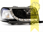 Halogen, schwarz, Abblendlicht H1 / Fernlicht H1, Blinkerbirnen BAU15S, elektrisch verstellbar - Stellmotor wird vom Original übernommen, Eintragungsfrei / mit E-Prüfzeichen